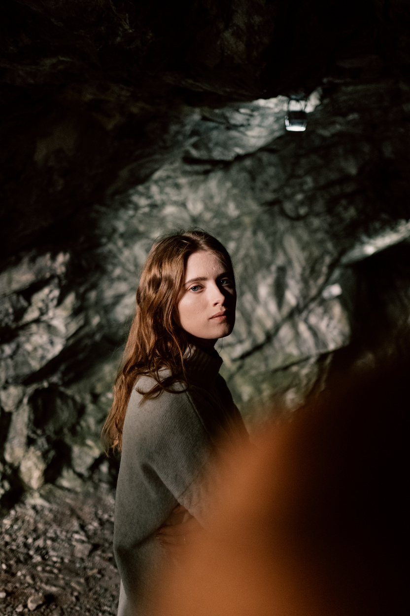 Brunette Woman in Gray Long Sleeve Shirt